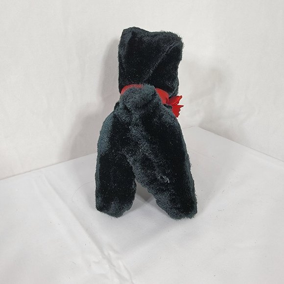 Vintage Black Dog Plush No Tags 8" Stuffed Animal Toy Red Bow Googly Eyes - Picture 5 of 7